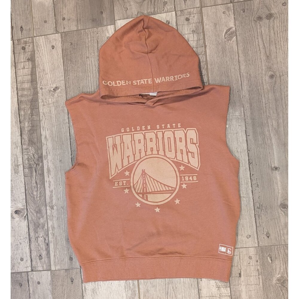 Cotton On x NBA, Golden State Warriors Cut Off Hoodie, Brown, Sz 9 - 10